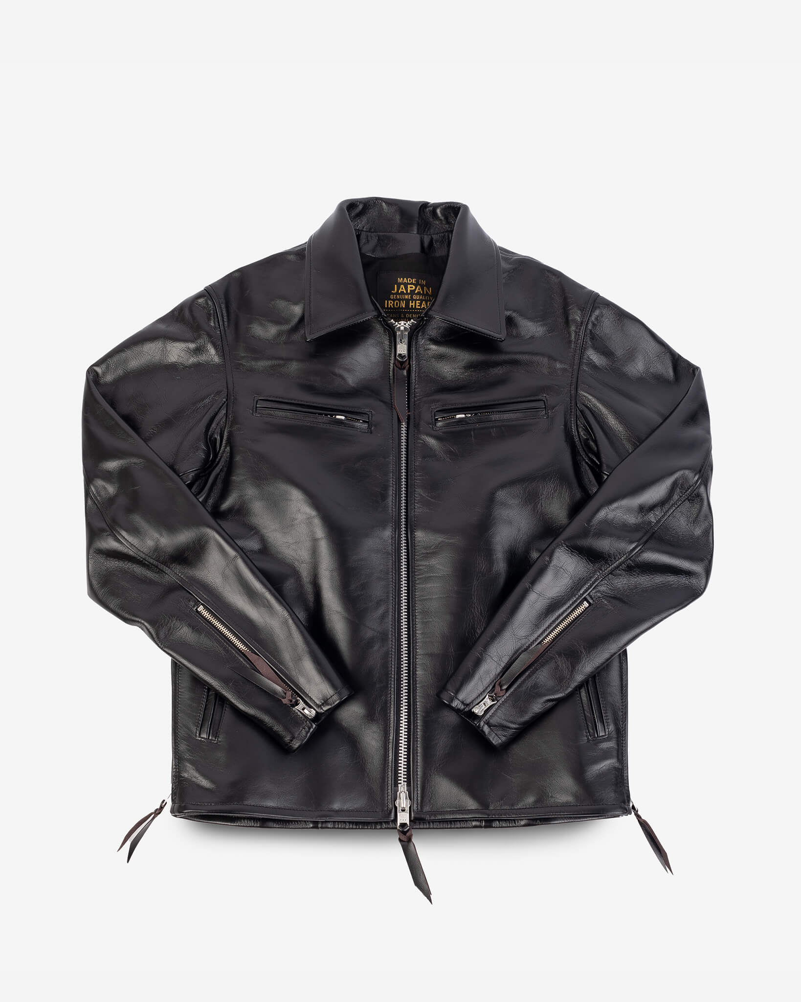 Japanese Horsehide Rider’s Jacket with Collar - Black (Tea-Core Dyed)