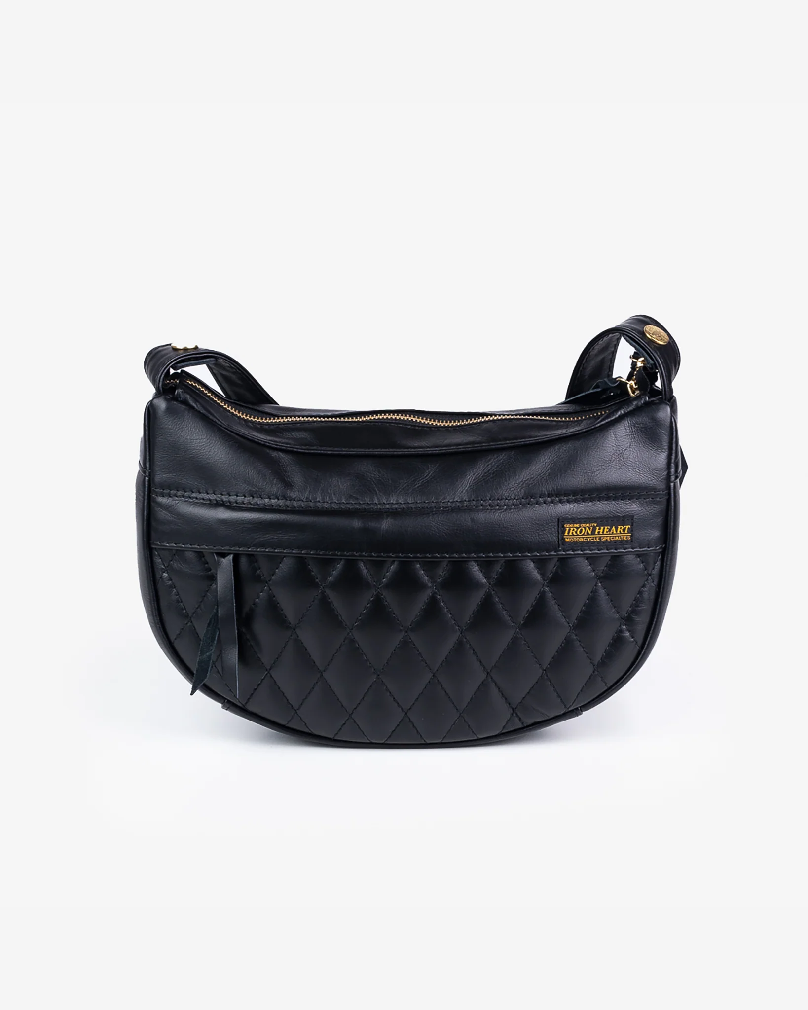Leather Diamond Stitched Shoulder Bag - Black