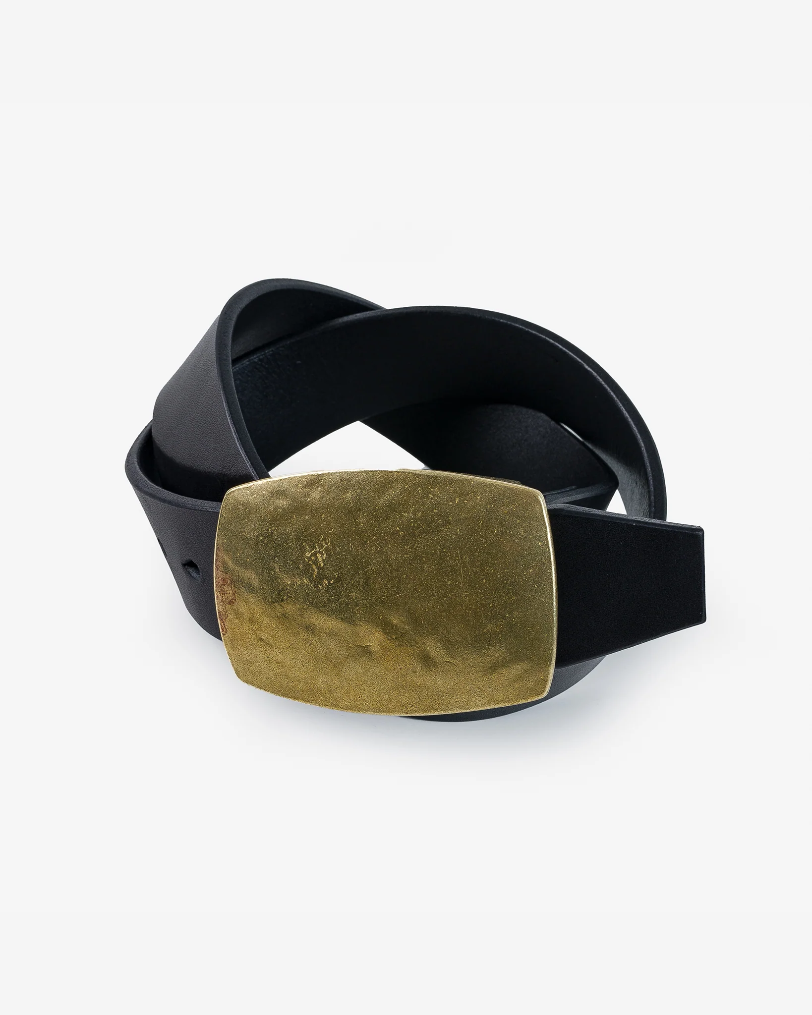 Heavy Plate Brass Buckle Tochigi Leather Belt - Black