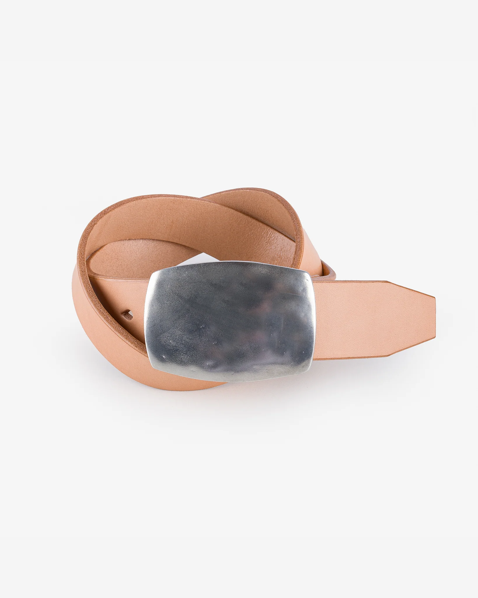 Heavy Plate Pewter Buckle Tochigi Leather Belt - Natural