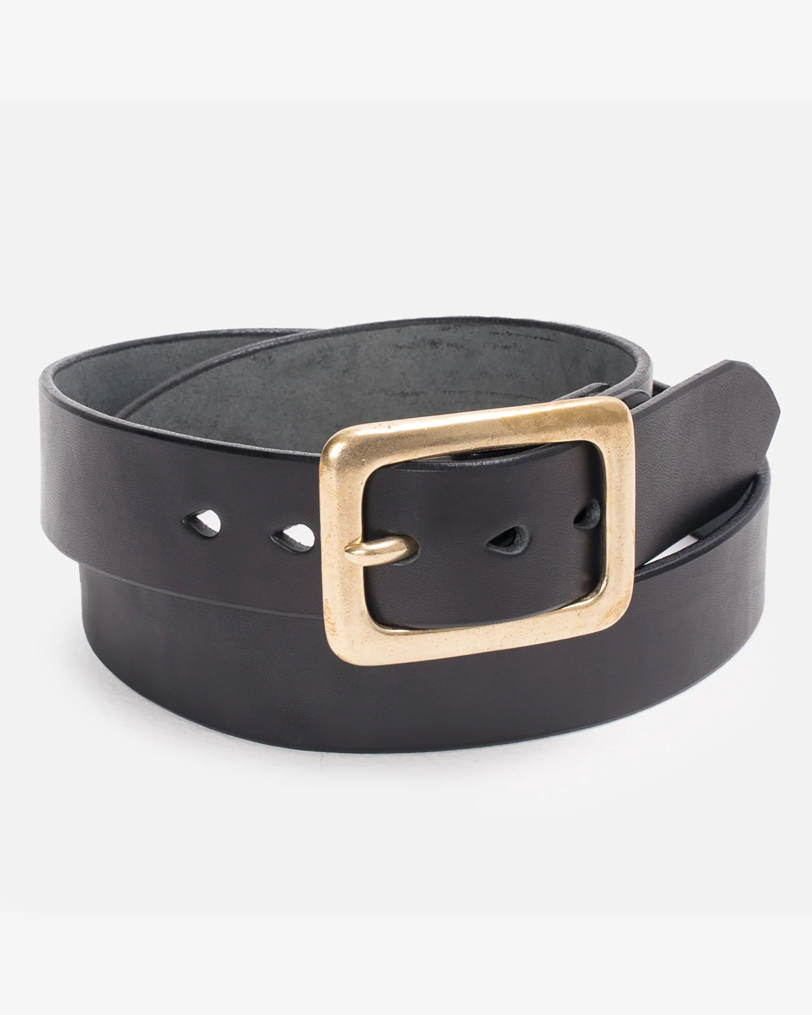 Heavy Duty "Tochigi" Leather Belt with Brass Garrison Buckle - Black