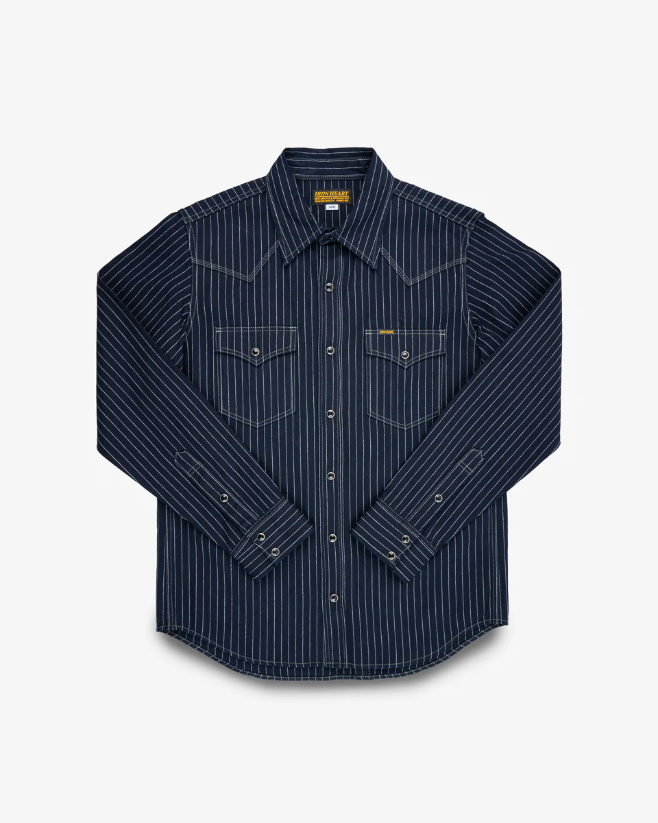 8.5oz Herringbone Stripe Western Shirt - Indigo
