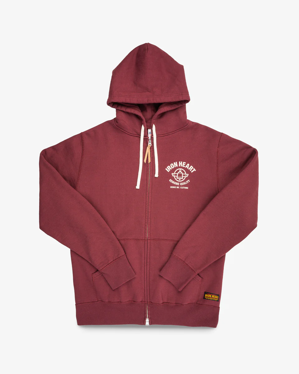 Printed 14oz Ultra Heavyweight Loopwheel Cotton Zippered Hoodie - Burgundy