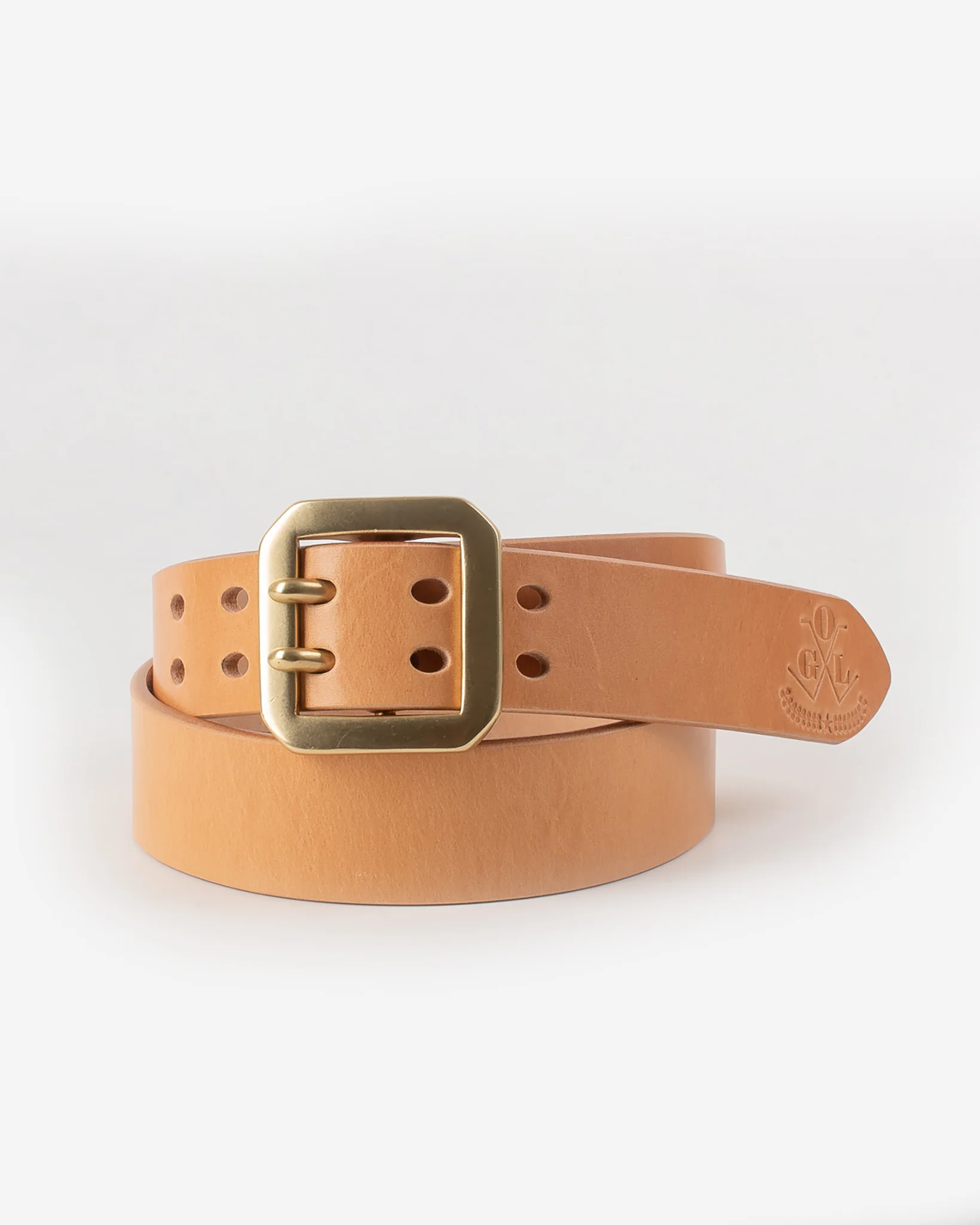 OGL Double Prong Garrison Buckle Leather Belt - Natural