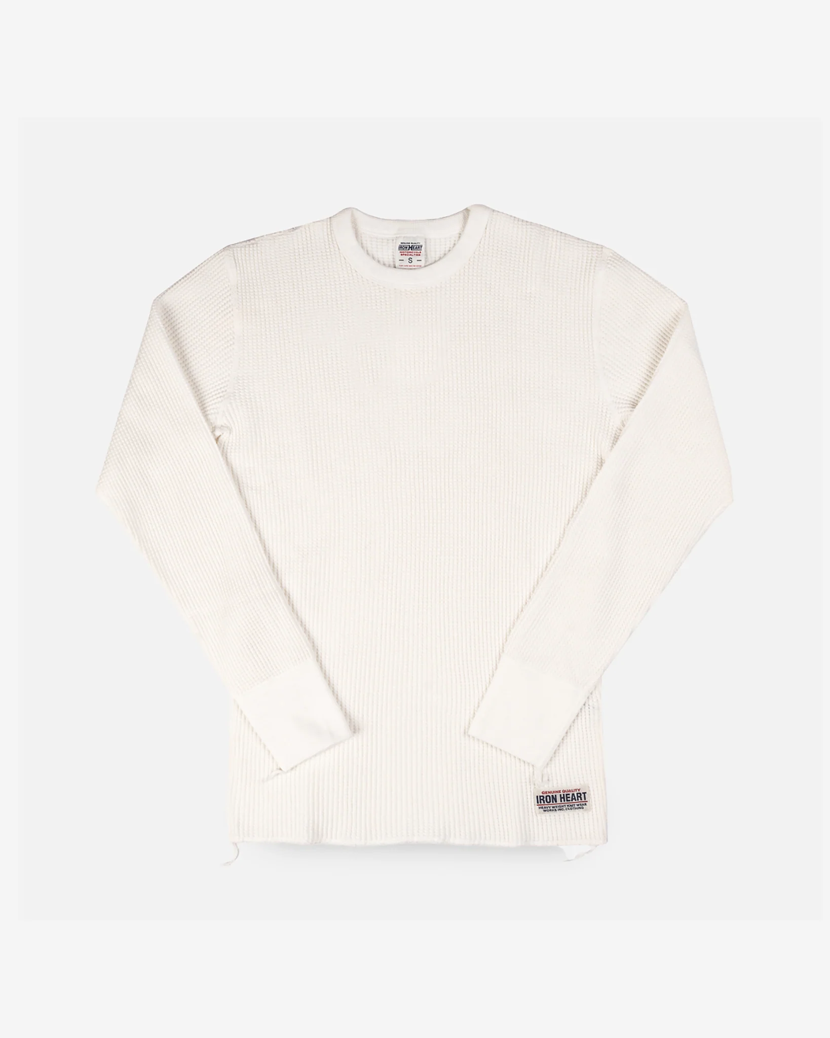 Waffle Knit Long Sleeved Crew Neck Thermal Top - White