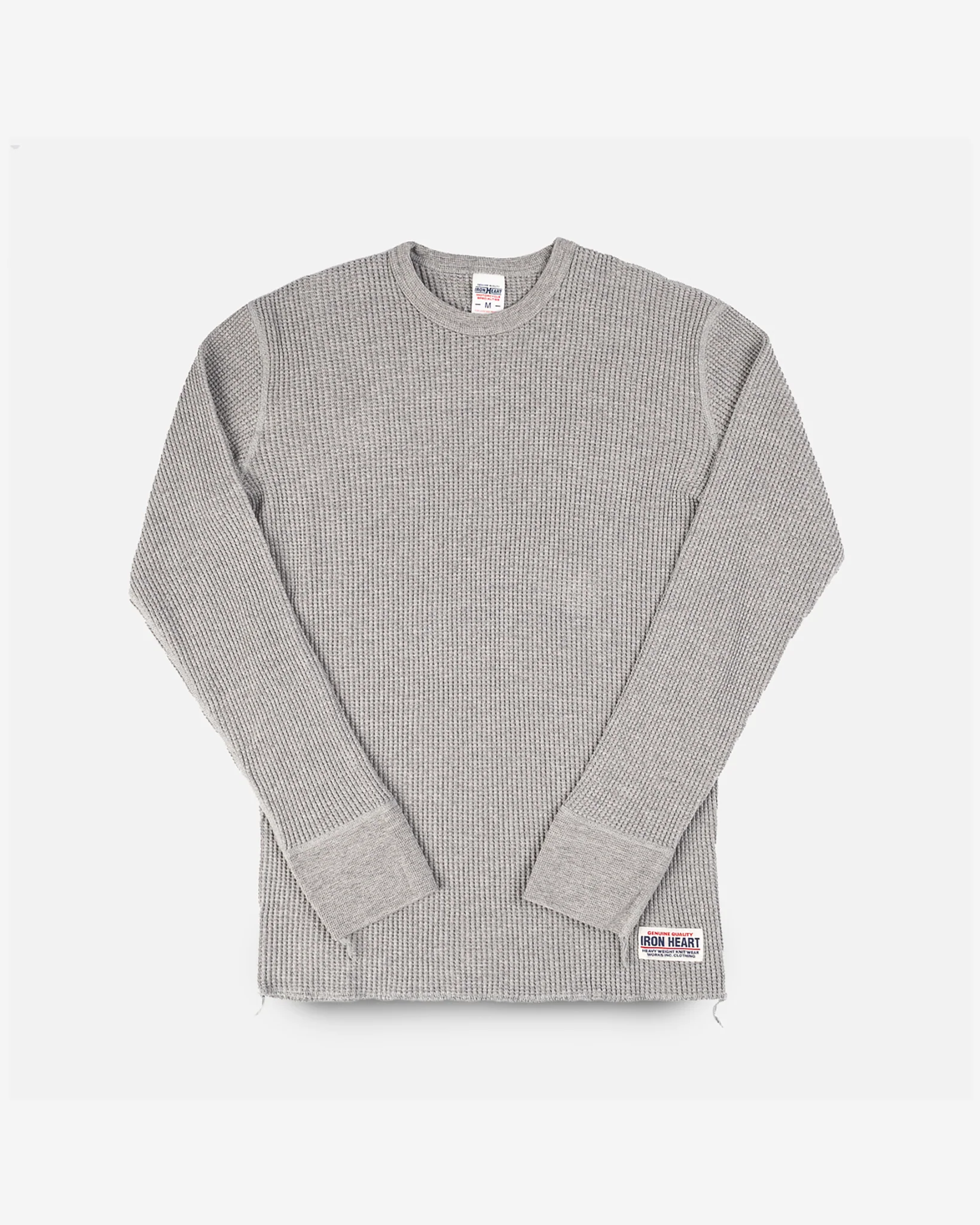 Waffle Knit Long Sleeved Crew Neck Thermal Top - Grey