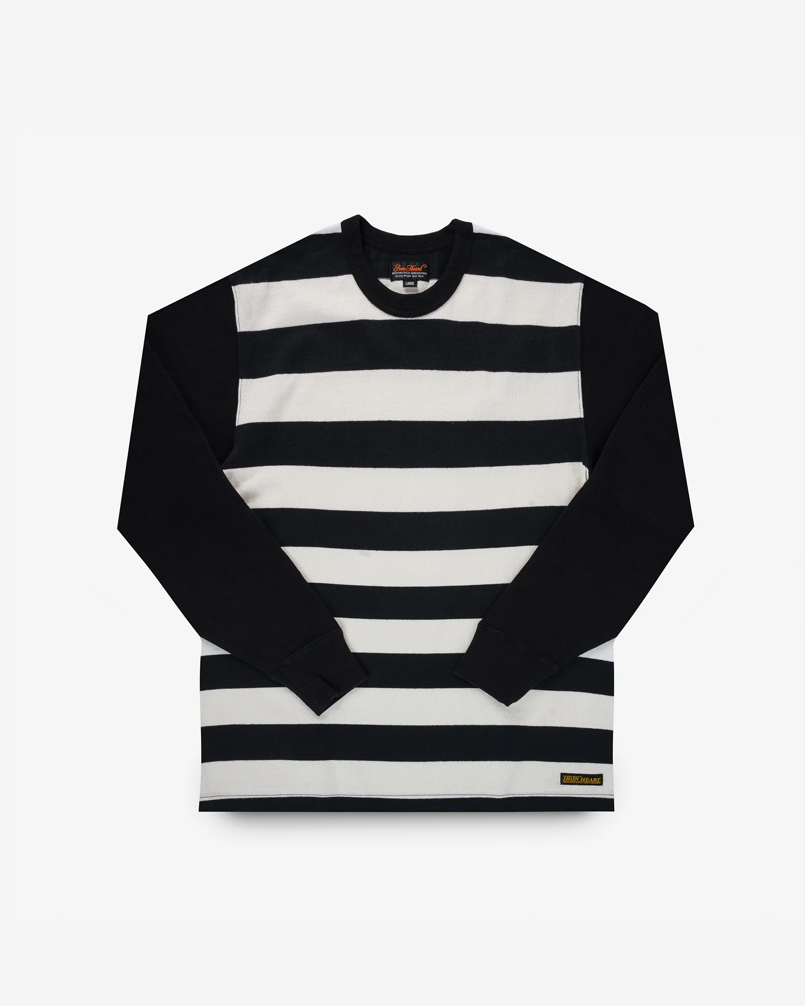 11oz Cotton Knit Long-Sleeved Sweater - Striped Body with Black Arms
