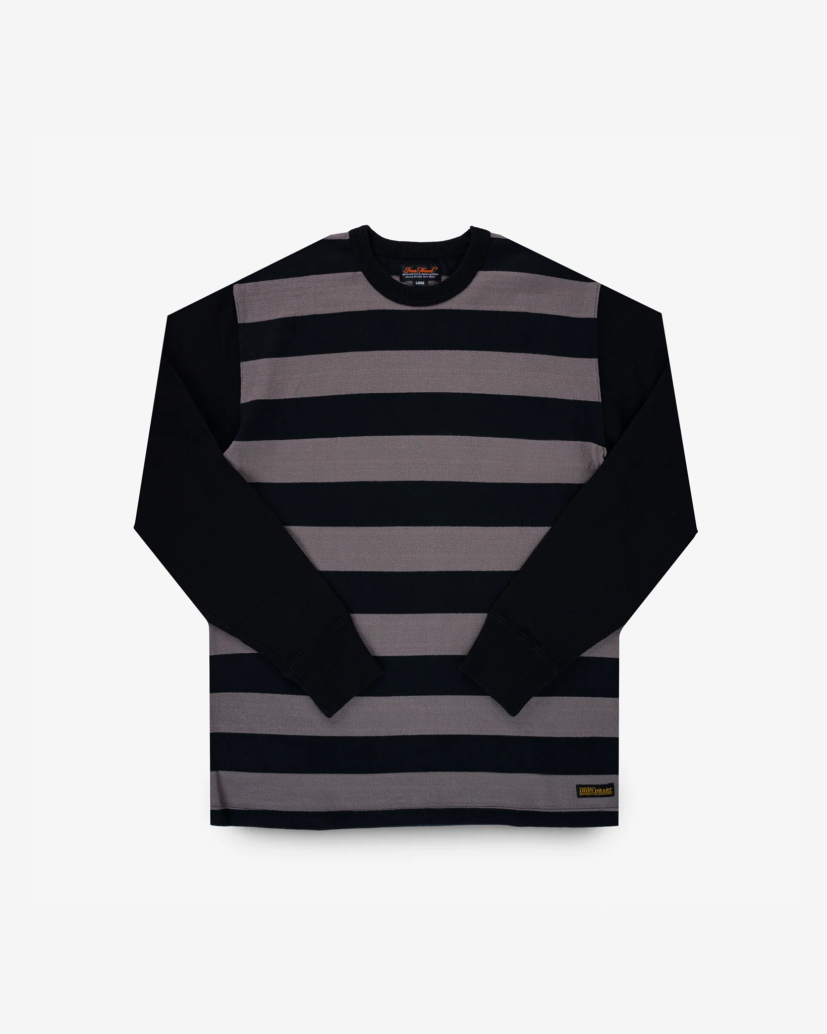 11oz Cotton Knit Long-Sleeved Sweater - Striped Body with Black Arms