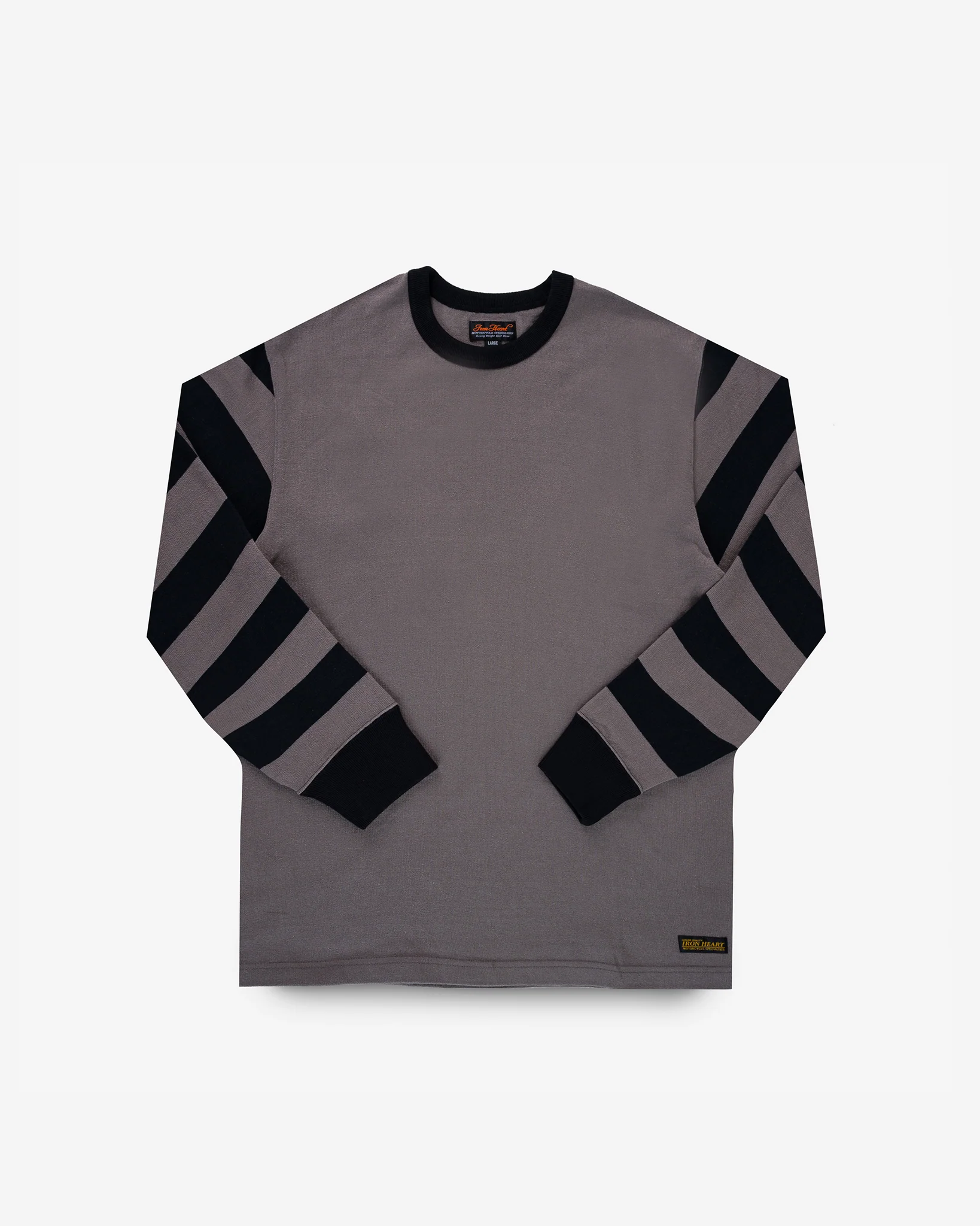 11oz Cotton Knit Long-Sleeved Sweater - Grey Body with Stripes