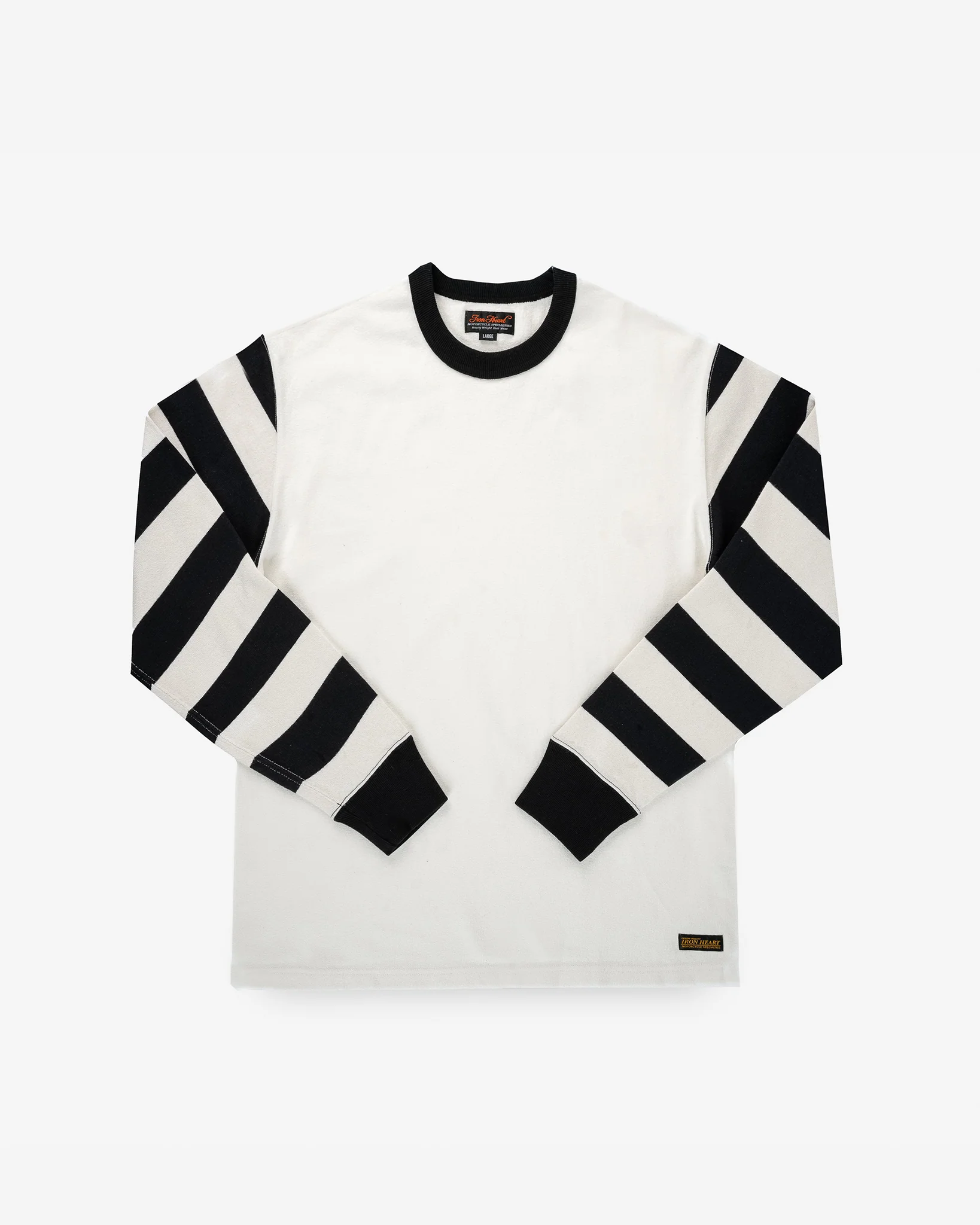 11oz Cotton Knit Long-Sleeved Sweater - White Body with Stripes