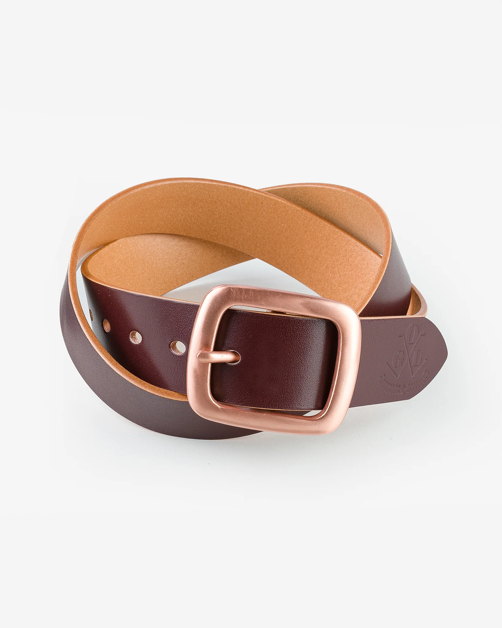 OGL Single Prong Copper Garrison Buckle Leather Belt - Hand Dyed Brown