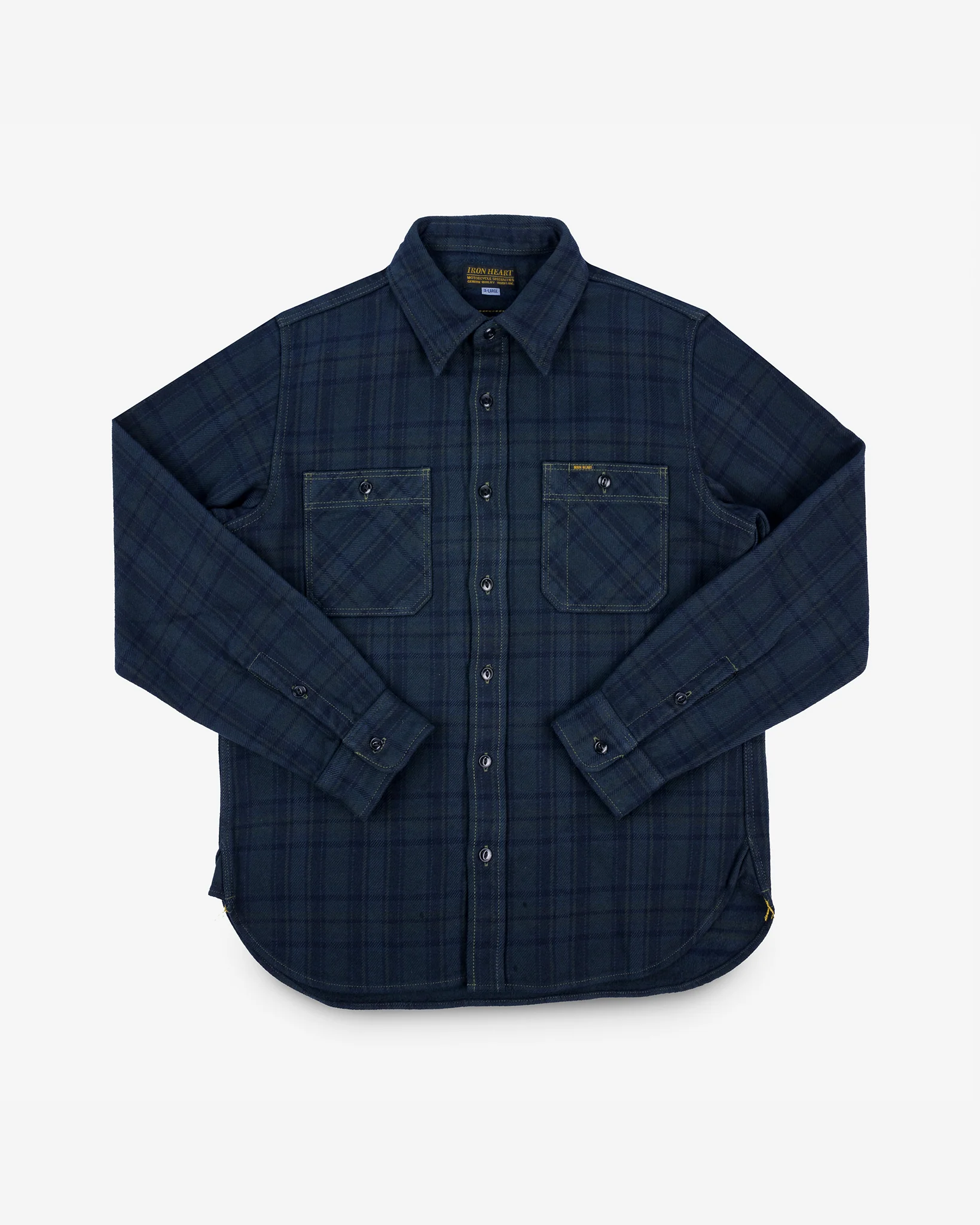 Ultra Heavy Flannel Tartan Check Work Shirt - Green Overdyed Black