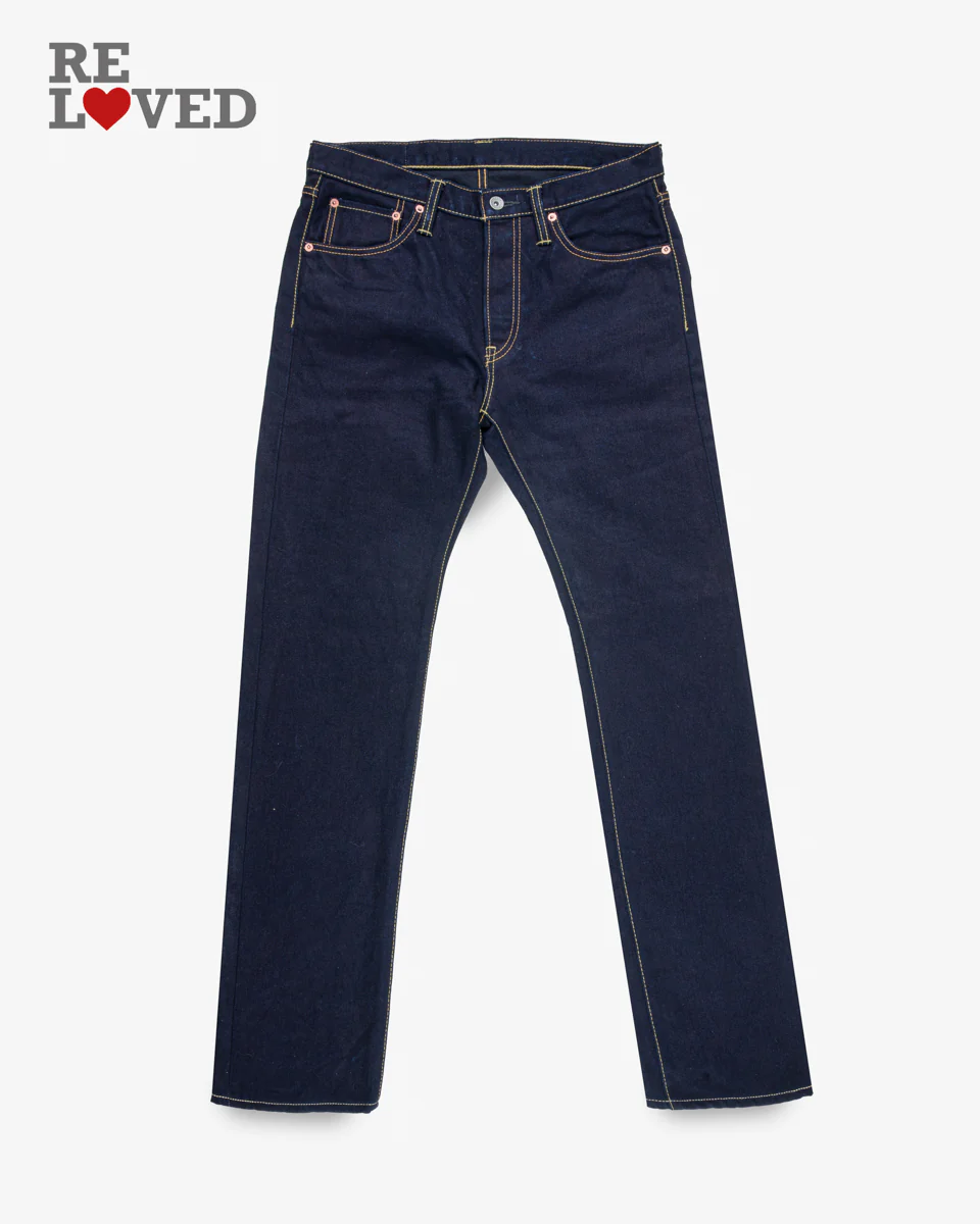 14oz Selvedge Denim Slim Straight Cut Jeans - Indigo/Black (IH-666s-142ib) Tag 32, hemmed to 31.0"