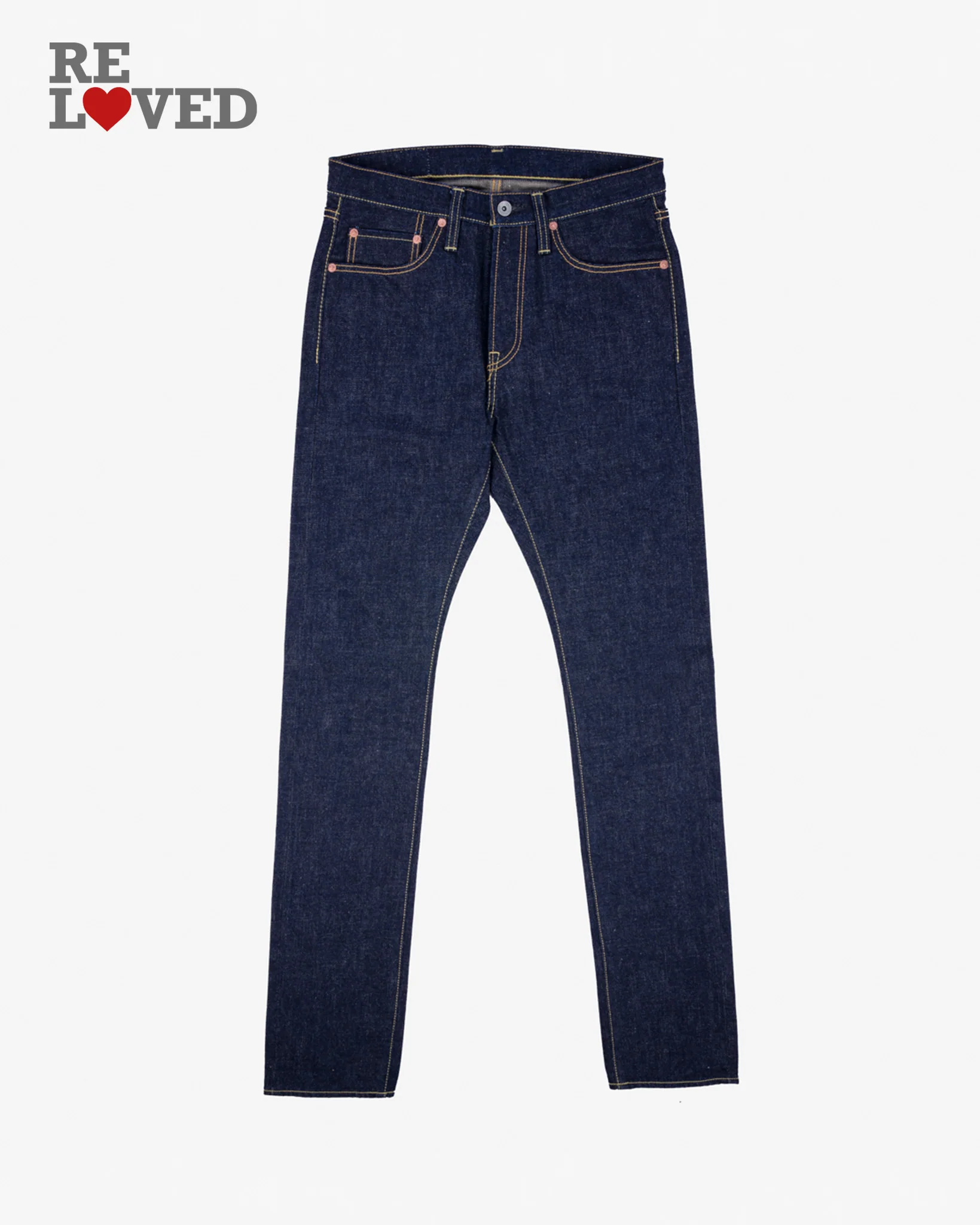 18oz Vintage Selvedge Denim Slim Cut Jeans - Indigo (IH-555s-18) Tag 32, Hemmed to 29.0"