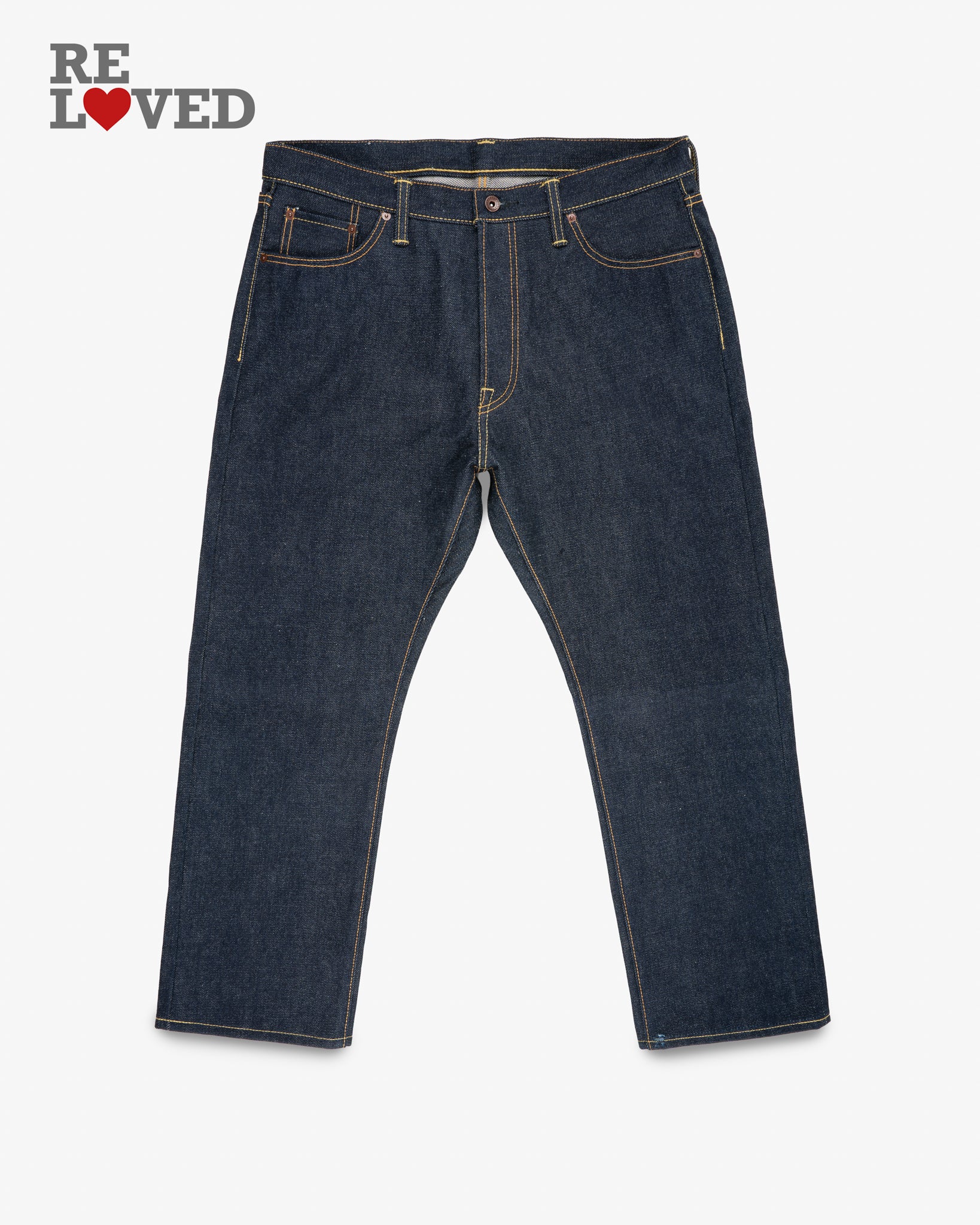 21/23oz Ultra Heavy Raw Selvedge Denim Medium/High Rise Tapered Cut Jeans - Indigo (IH-888S-UHR) Tag 38, Hemmed to 28.5"