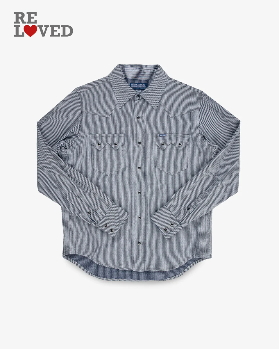 8oz Herringbone Hickory Stripe Western Shirt - Indigo (IHSH-365-IND) Size Large