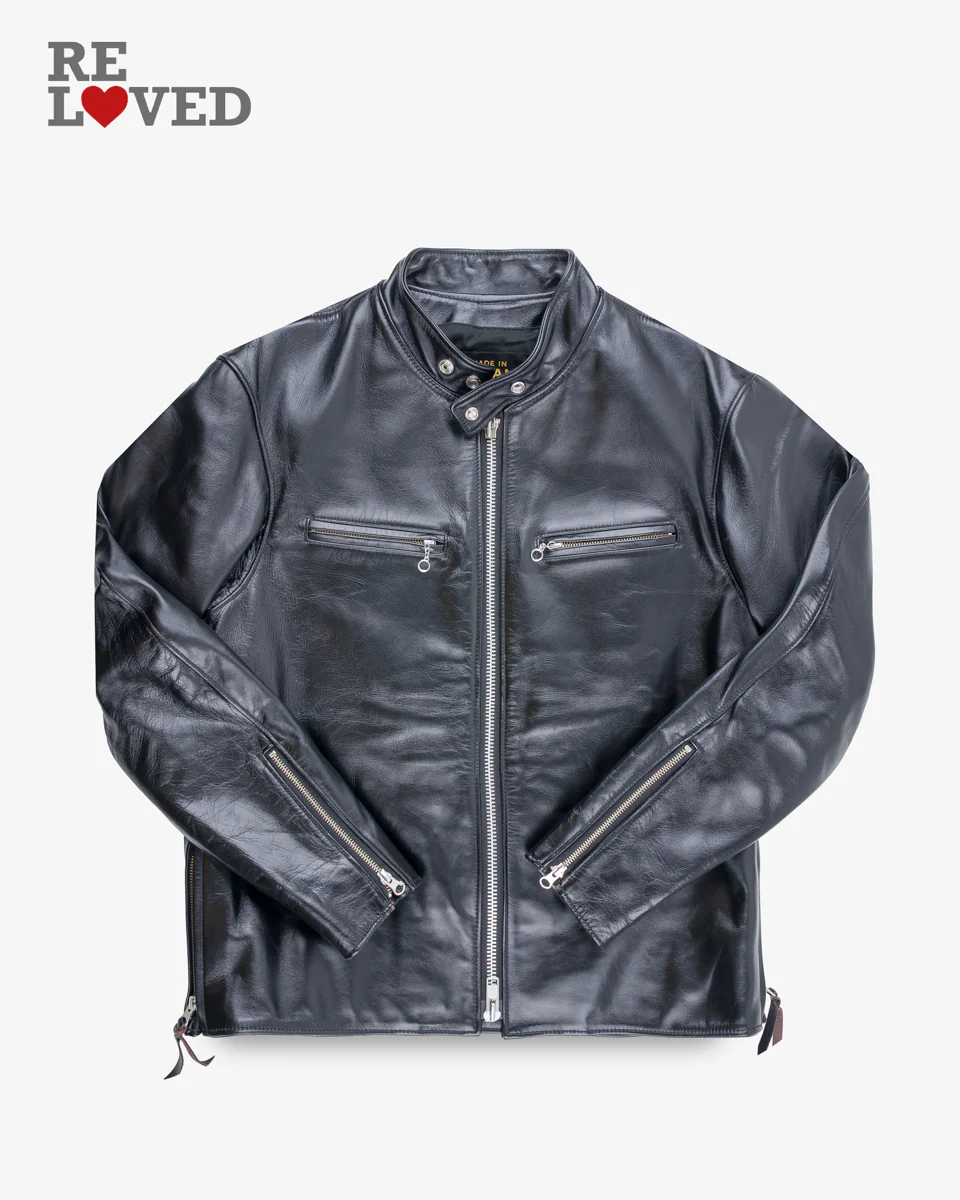 Japanese Horsehide Rider’s Jacket - Black (Tea-Core Dyed) (IHJ-35-BLK) Size XXL
