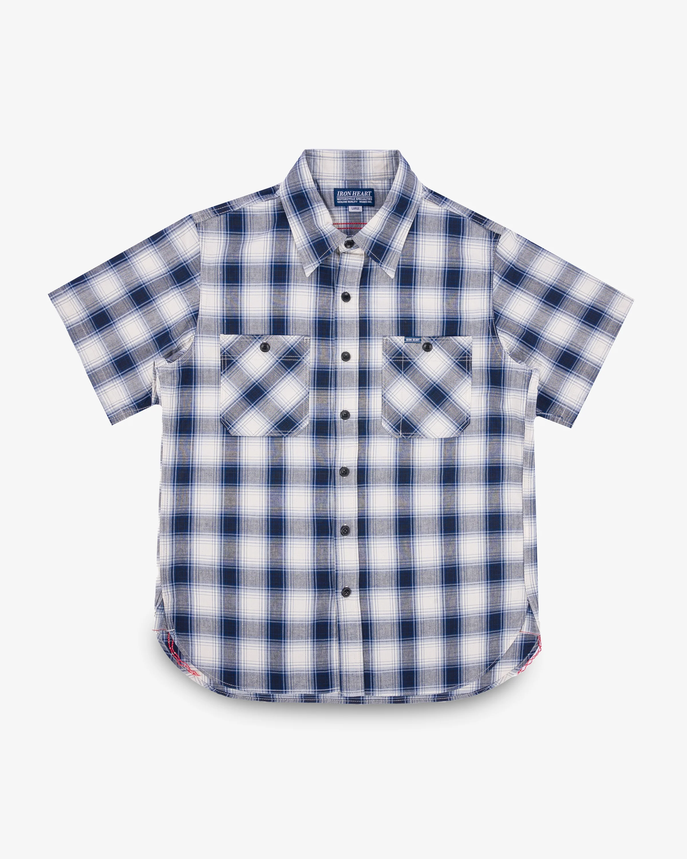 5oz Selvedge Short Sleeved Madras Check Work Shirt - Blue