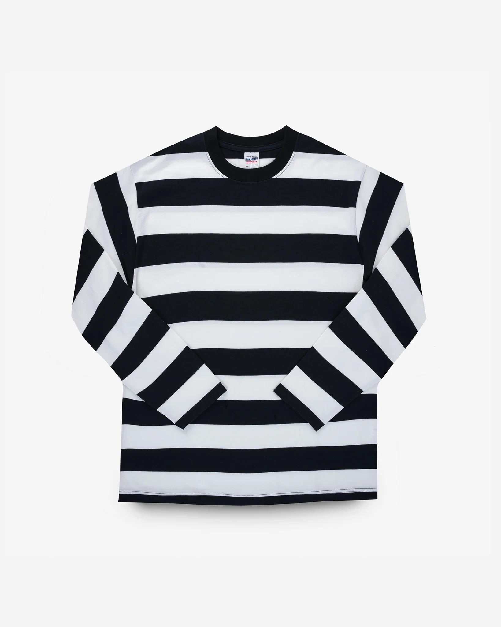 7.5oz Cotton Long-Sleeved Crew Neck Border Tee - Black and White Stripes