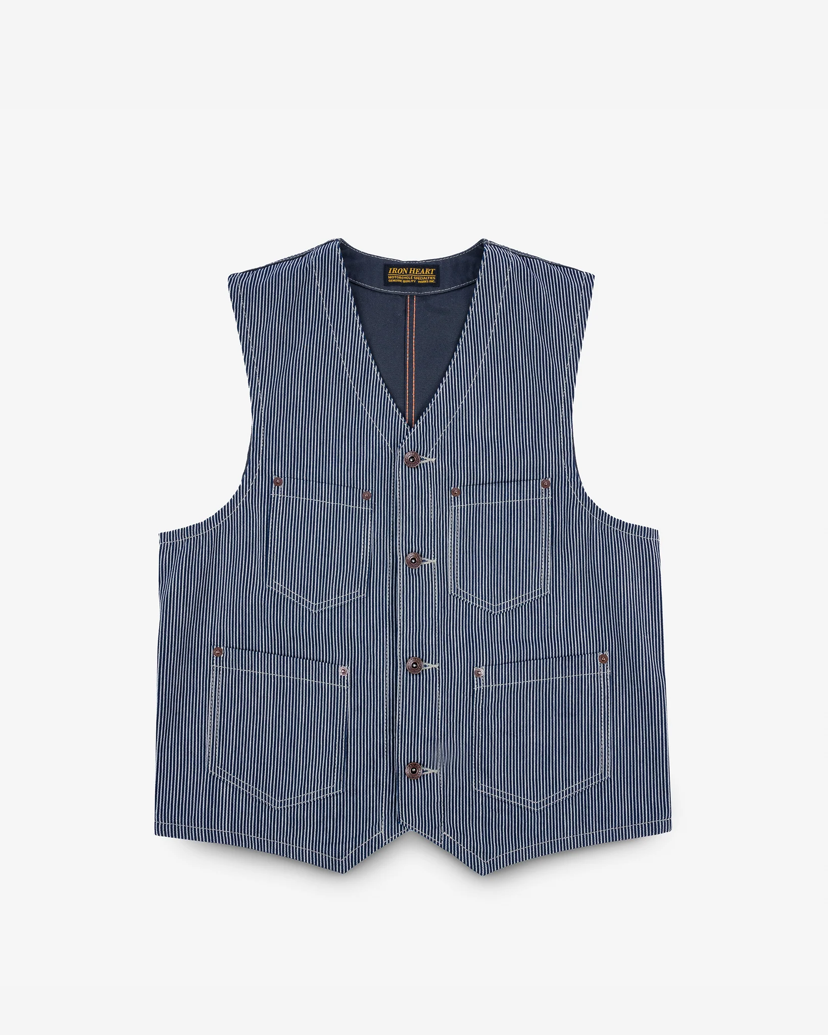 10.5oz Narrow Stripe Hickory Work Vest - Indigo
